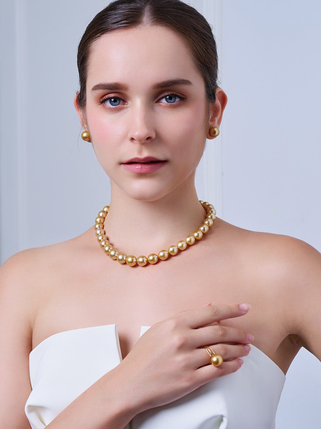 Collier de perles dorées des mers du Sud arc-en-ciel Aurora Moon 18 carats KN00090