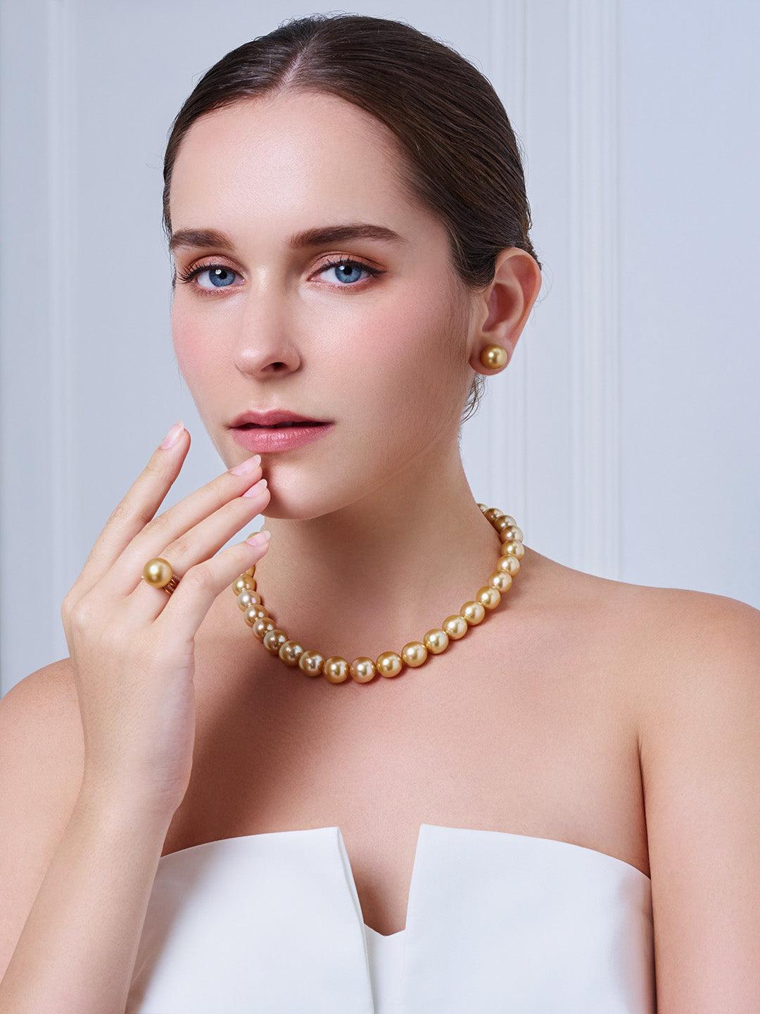 Collier de perles dorées des mers du Sud arc-en-ciel Aurora Moon 18 carats KN00090