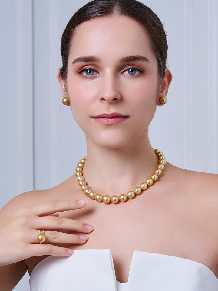 Collier de perles dorées des mers du Sud arc-en-ciel Aurora Moon 18 carats KN00090
