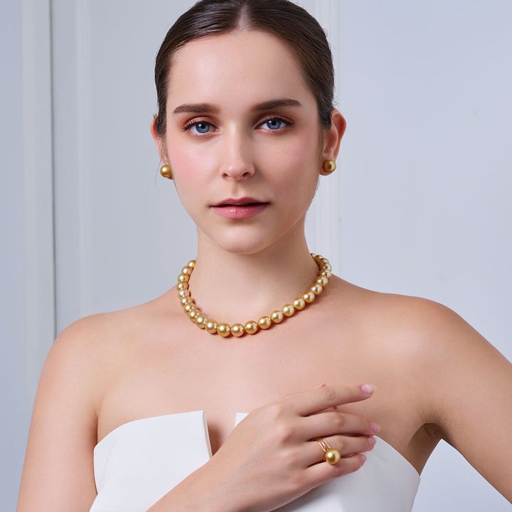 Collier de perles dorées des mers du Sud arc-en-ciel Aurora Moon 18 carats KN00090