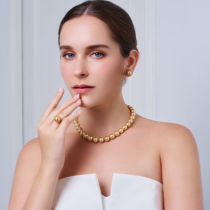 Collier de perles dorées des mers du Sud arc-en-ciel Aurora Moon 18 carats KN00090