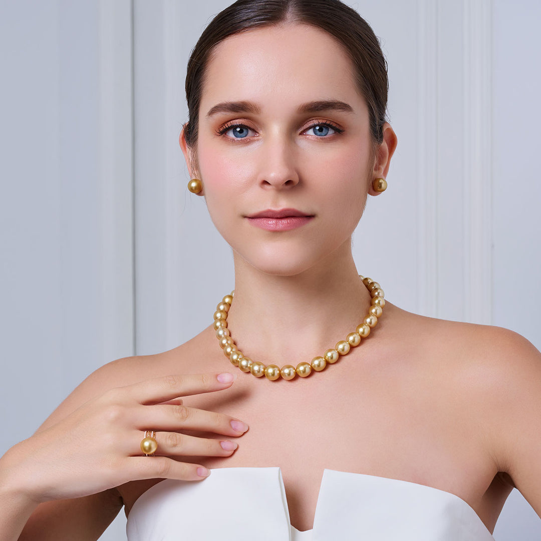 Collier de perles dorées des mers du Sud arc-en-ciel Aurora Moon 18 carats KN00090