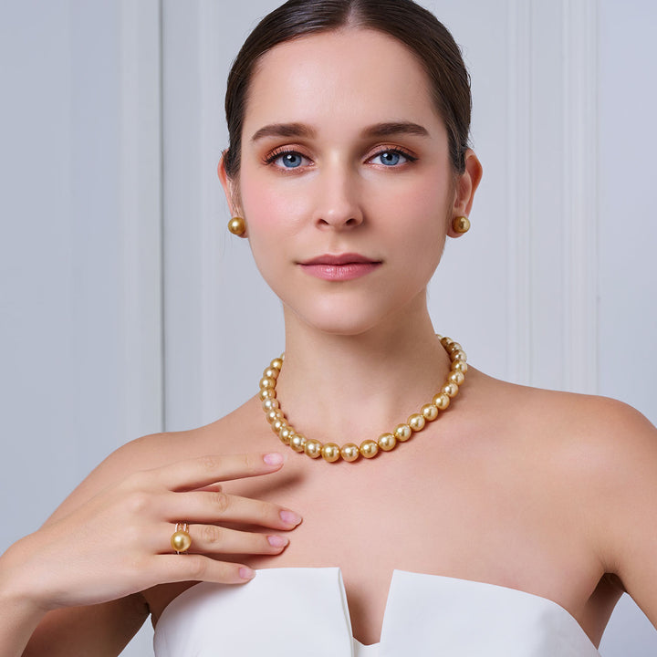 Collier de perles dorées des mers du Sud arc-en-ciel Aurora Moon 18 carats KN00090