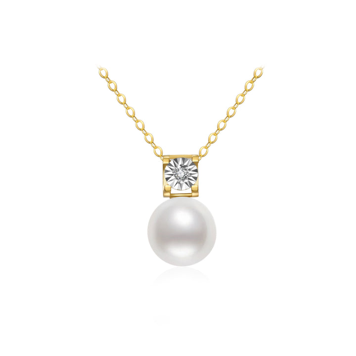 18k Solid Gold Diamond Freshwater Pearl Necklace KN00095 - PEARLY LUSTRE