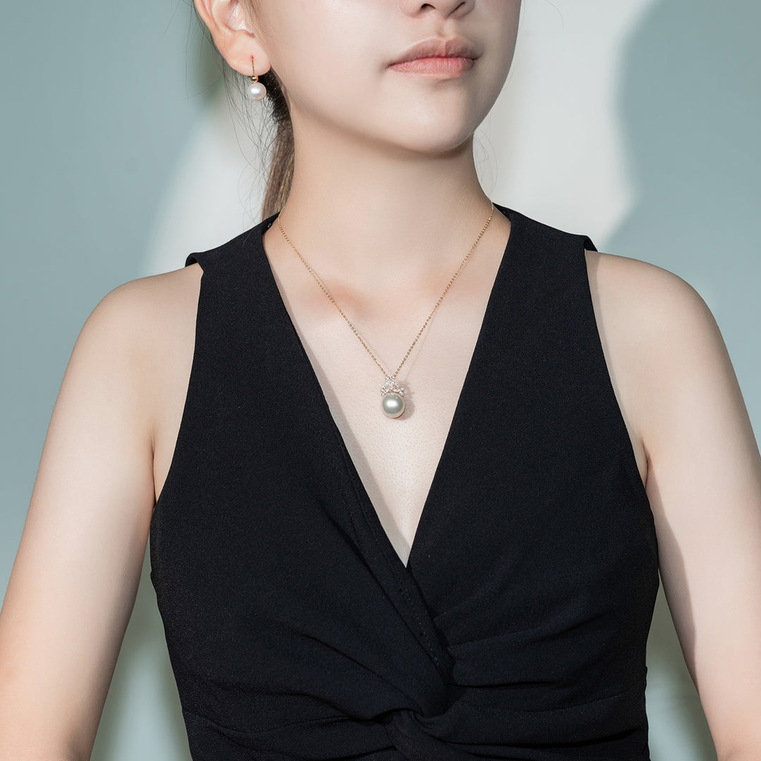 18K Solid Gold Saltwater Pearl Necklace KN00104 - PEARLY LUSTRE