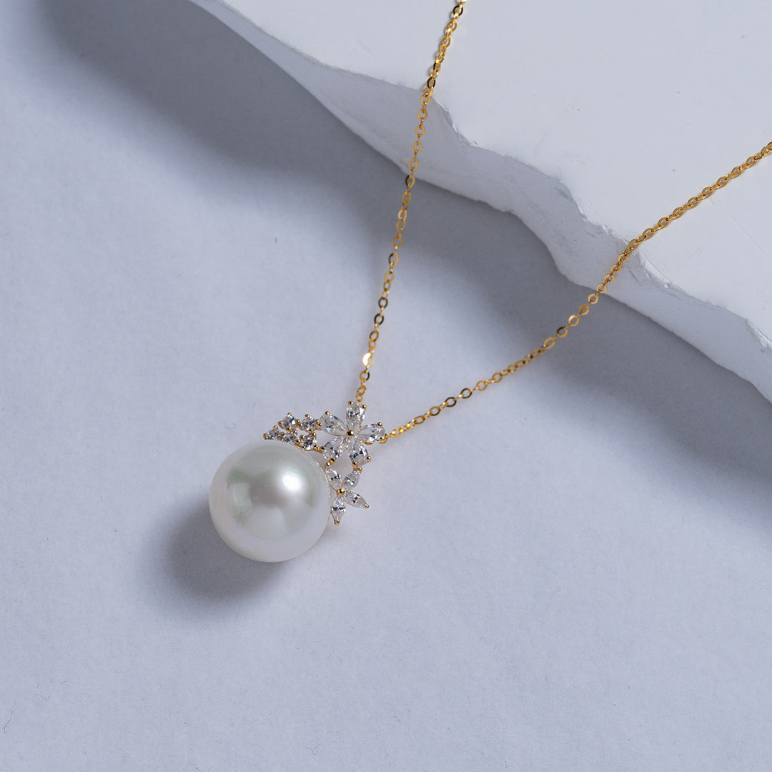 18K Solid Gold Saltwater Pearl Necklace KN00104 - PEARLY LUSTRE