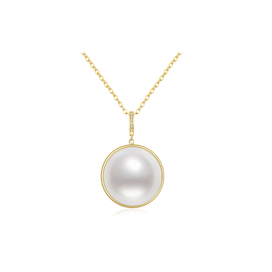 18k Solid Gold Diamond Mabe Pearl Necklace KN00120 - PEARLY LUSTRE