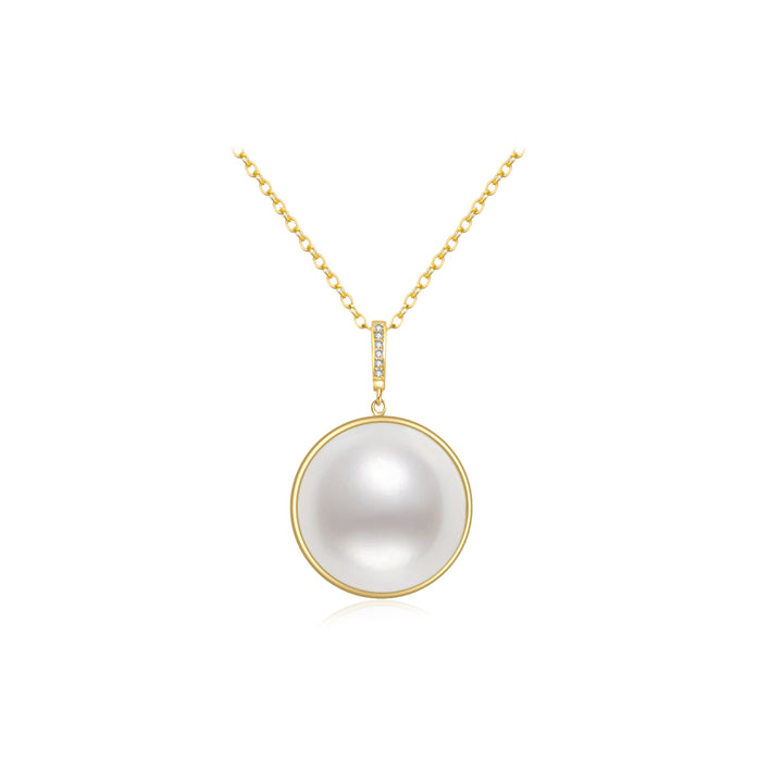 18k Solid Gold Diamond Mabe Pearl Necklace KN00120 - PEARLY LUSTRE