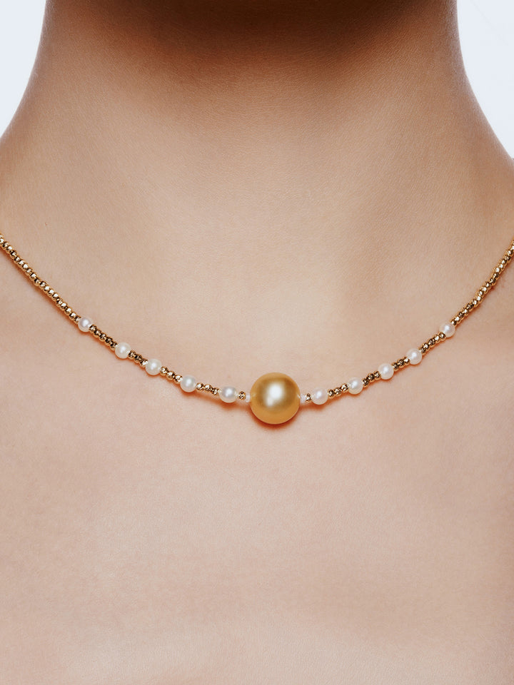 Collar de perlas doradas del Mar del Sur de oro macizo de 18k de máximo brillo KN00123 | HARMONY