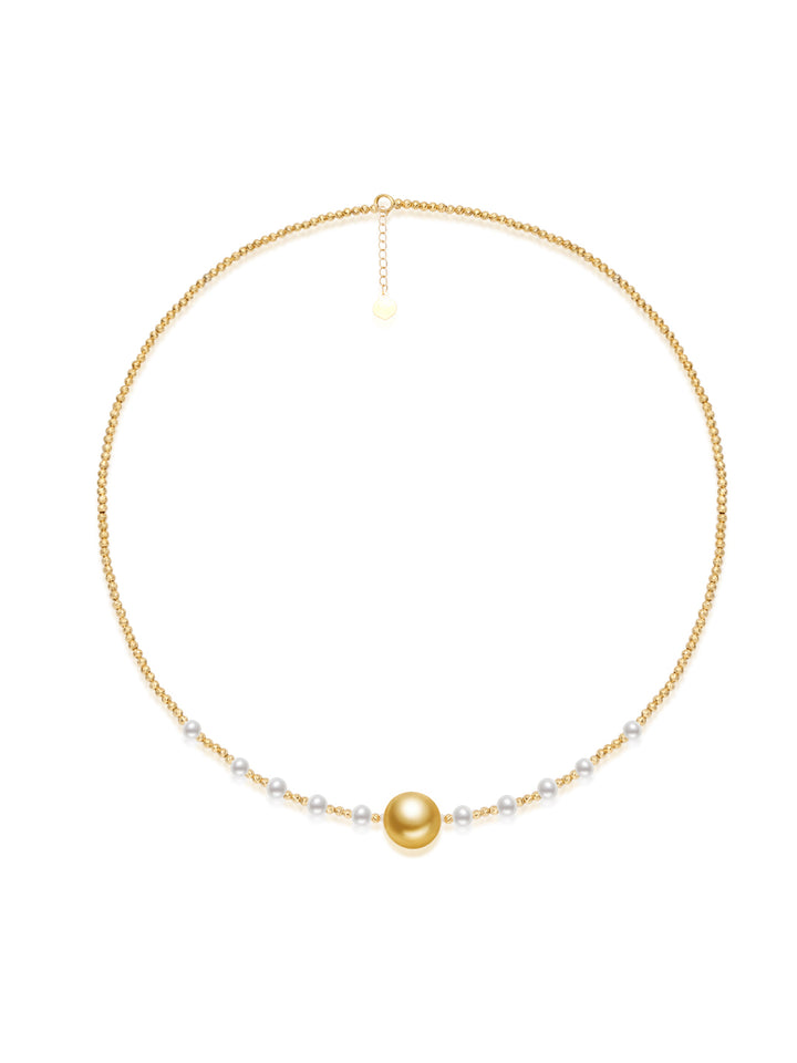 18k Emas Pepejal Kalung Mutiara Emas Laut Selatan KN00123 | HARMONI