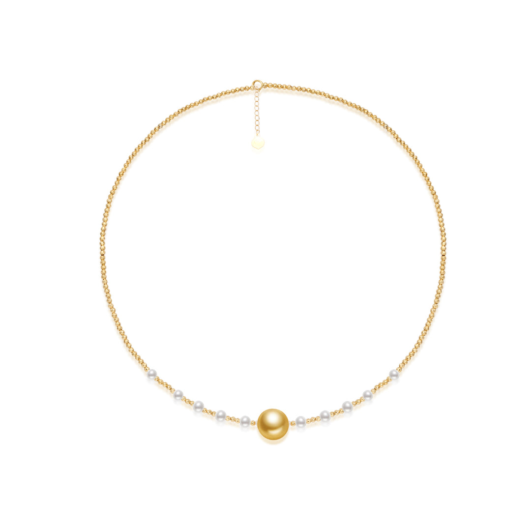 Collar de perlas doradas del Mar del Sur de oro macizo de 18 k KN00123 | ARMONÍA