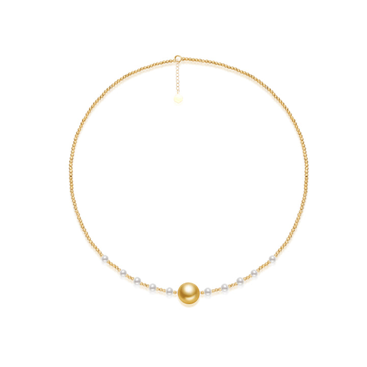 Collar de perlas doradas del Mar del Sur de oro macizo de 18 k KN00123 | ARMONÍA