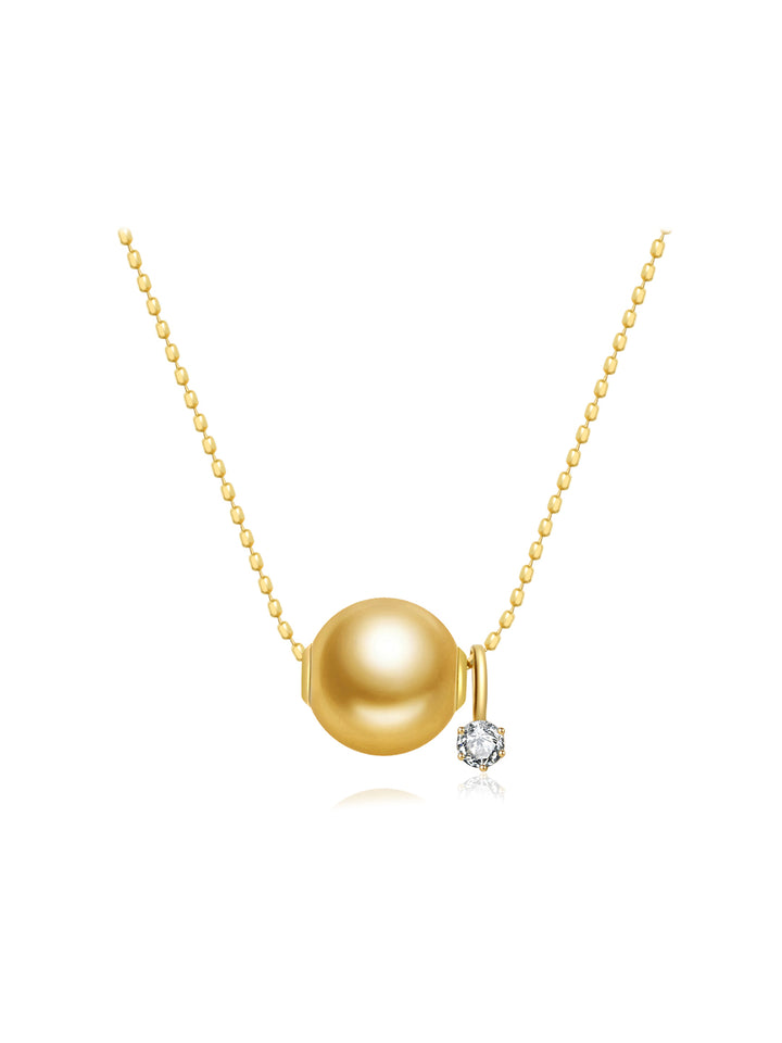 Collier en or 18 carats de qualité supérieure avec diamant et perle dorée de la mer du Sud KN00124