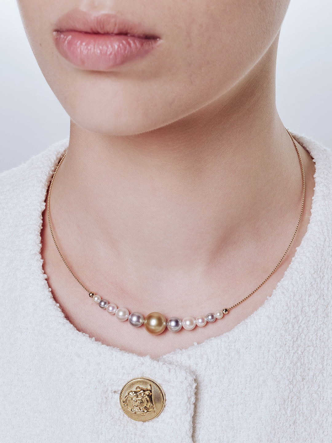Top Lustre 18k Gold South Sea Golden &amp; Akoya Pearl Necklace KN00128 | HARMONY