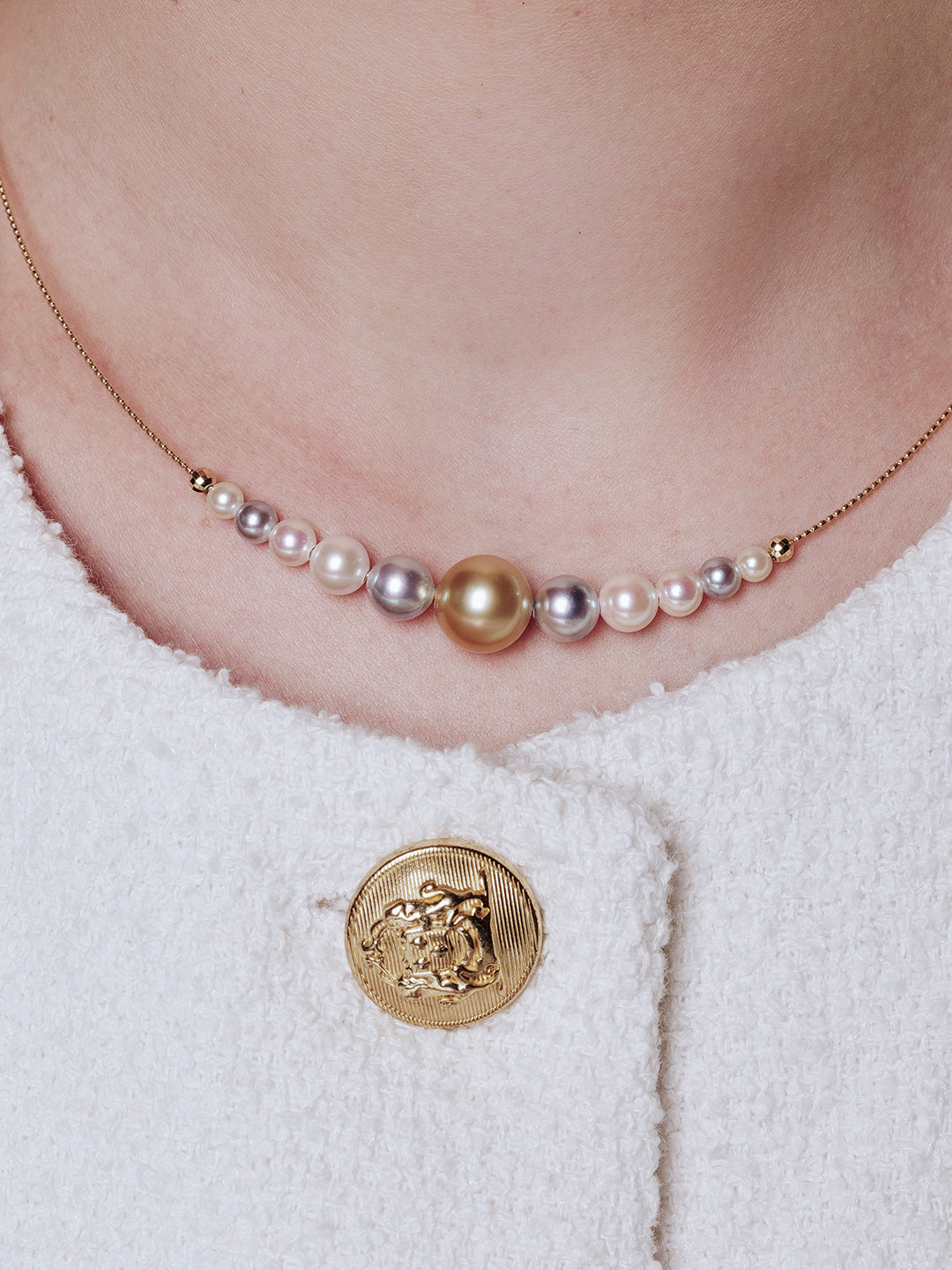 Top Lustre 18k Gold South Sea Golden &amp; Akoya Pearl Necklace KN00128 | HARMONY