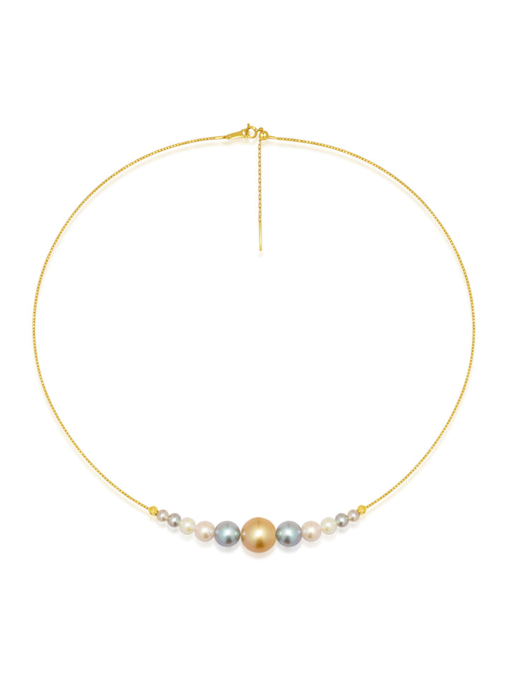 Top Lustre 18k Gold South Sea Golden &amp; Akoya Pearl Necklace KN00128 | HARMONY