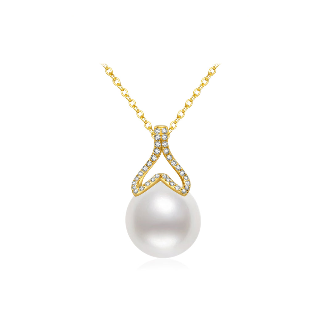 18K Solid Gold Diamond Saltwater Pearl Necklace KN00134 - PEARLY LUSTRE