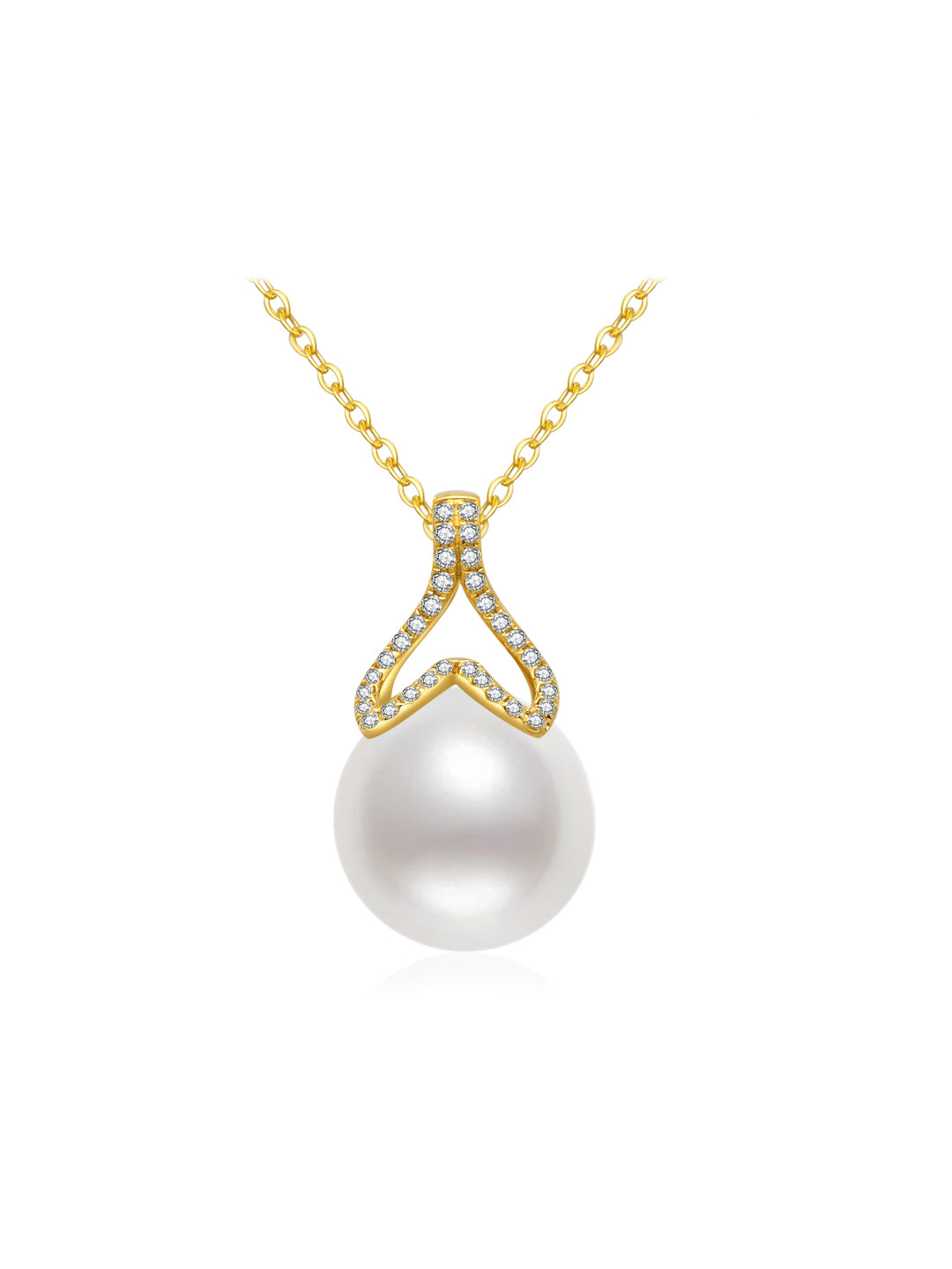 18K Solid Gold Australian White Diamond Saltwater Pearl Necklace KN00134
