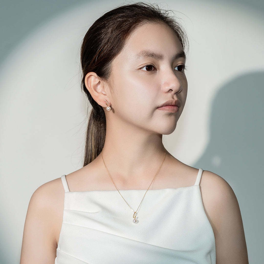 18K Solid Gold Diamond Hanadama Akoya Pearl Necklace KN00135 - PEARLY LUSTRE