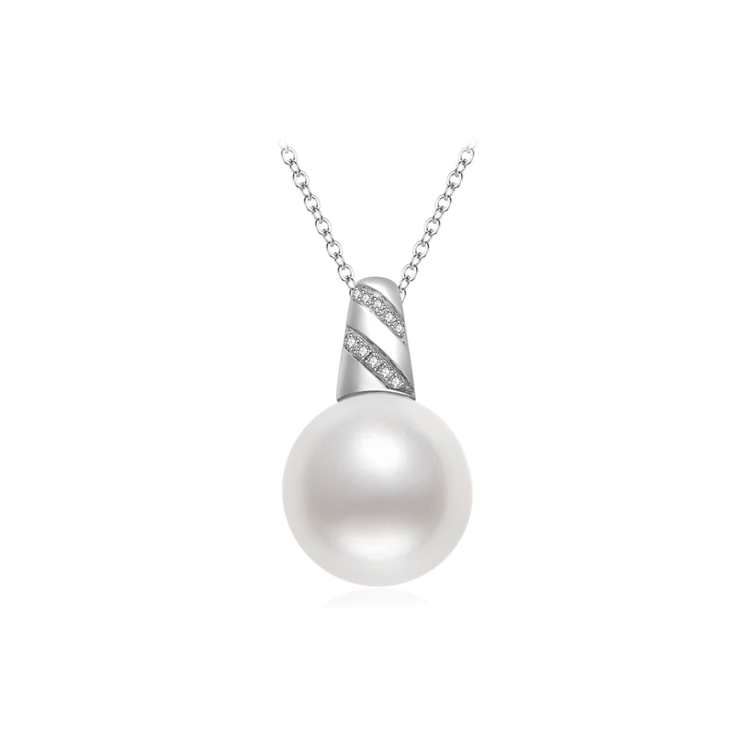18K Solid Gold Diamond Saltwater Pearl Necklace KN00136 - PEARLY LUSTRE