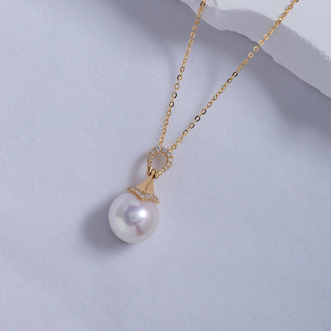 18k Solid Gold Diamond Edison Pearl Necklace KN00138 | Si Dian Jin - PEARLY LUSTRE