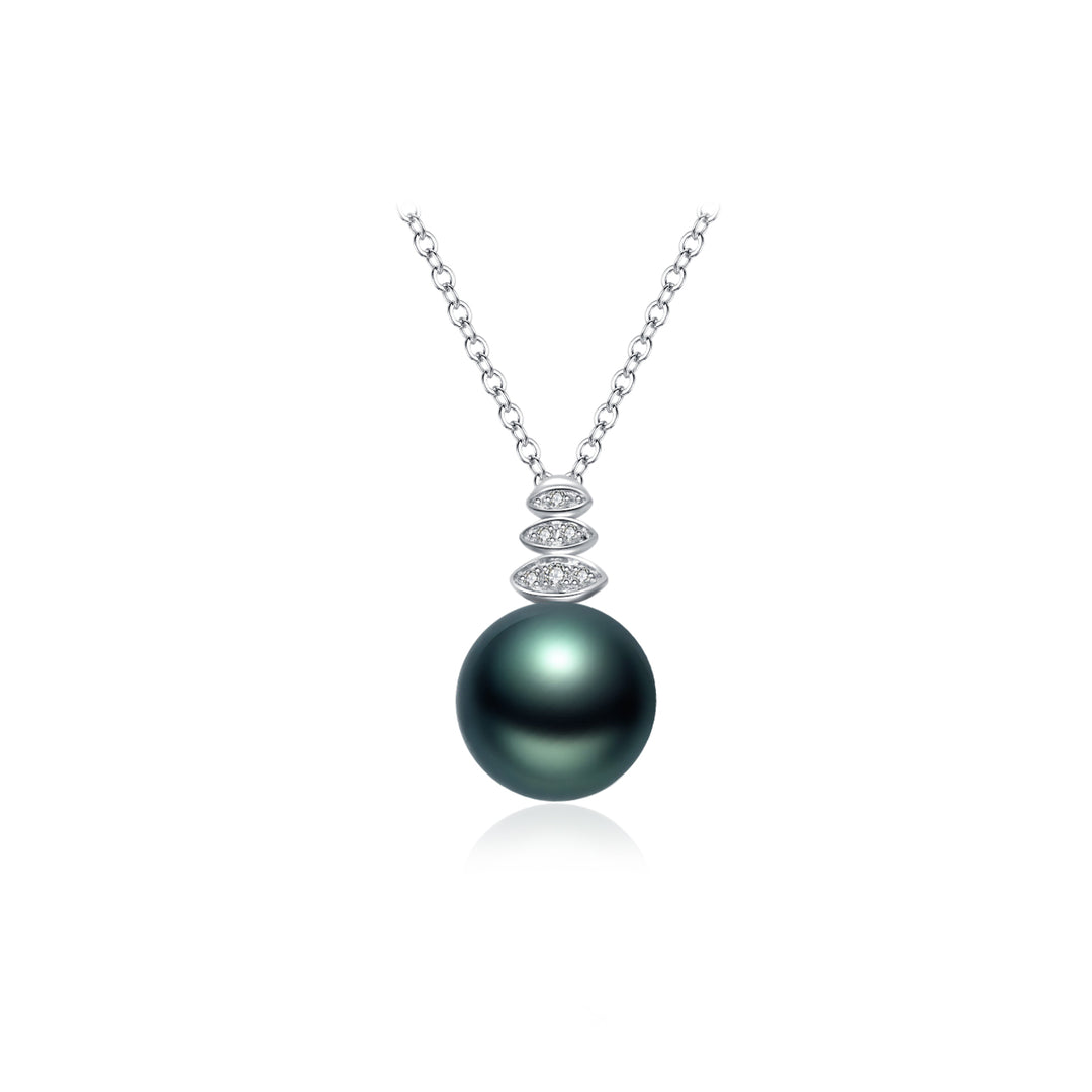 18k Solid Gold Diamond Tahitian Pearl Necklace KN00139 - PEARLY LUSTRE