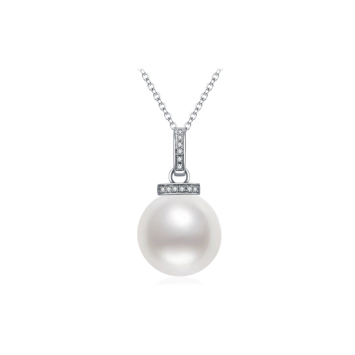 18K Solid Gold Diamond Saltwater Pearl Necklace KN00140 - PEARLY LUSTRE