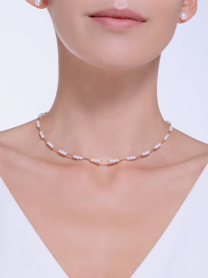 18K Solid Gold Top Grading Freshwater Pearl Necklace KN00142