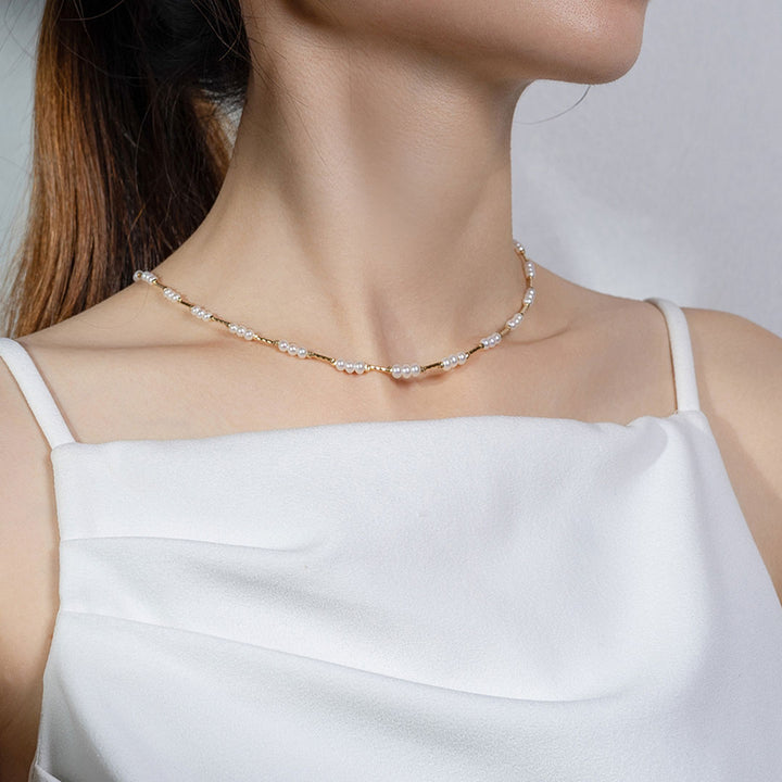 18K Solid Gold Freshwater Pearl Necklace KN00142 - PEARLY LUSTRE