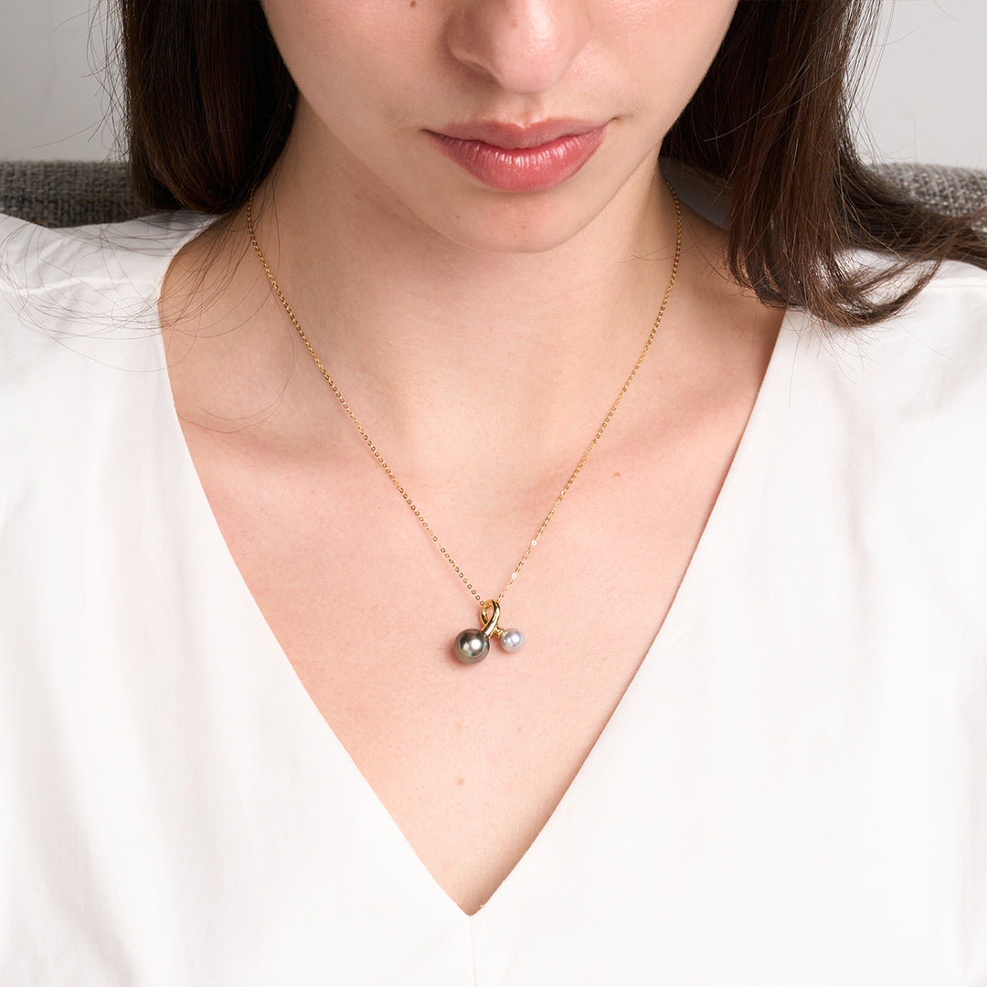 18K Solid Gold Tahitian & Madama Pearl Necklace KN00148 | HARMONY - PEARLY LUSTRE