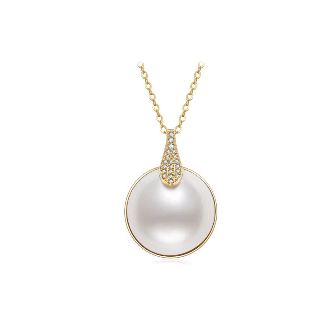 18k Solid Gold Diamond Edison Mabe Pearl Necklace KN00151 - PEARLY LUSTRE