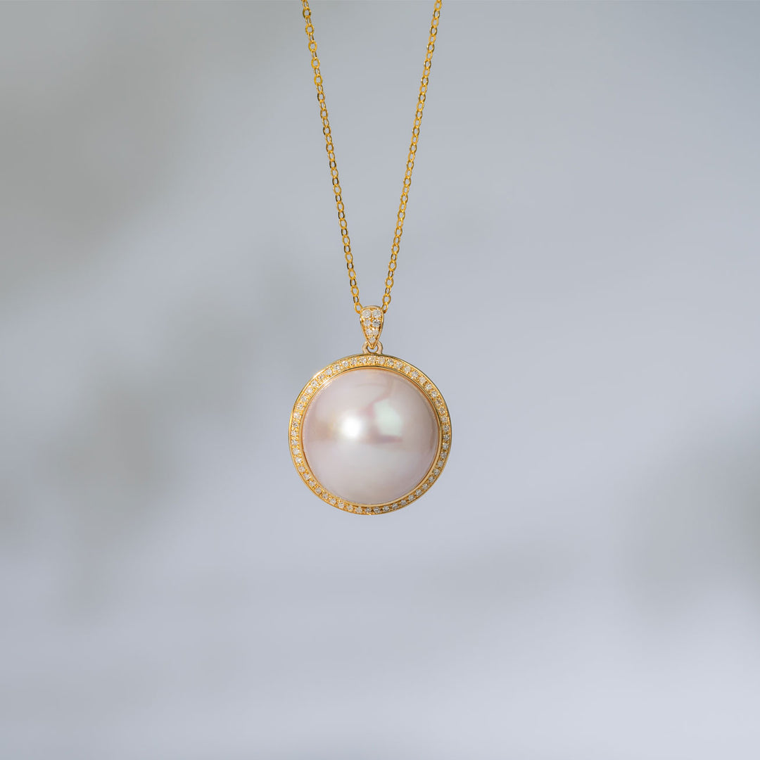 18k Solid Gold Diamond Edison Mabe Pearl Necklace KN00152 | Si Dian Jin - PEARLY LUSTRE