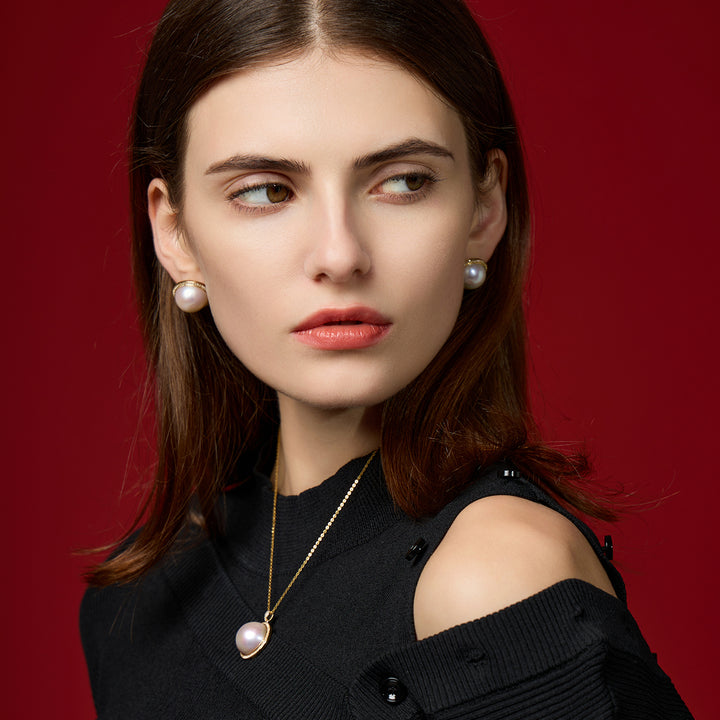 18K Diamond Mabe Pearl Earrings KE00121 | Si Dian Jin - PEARLY LUSTRE