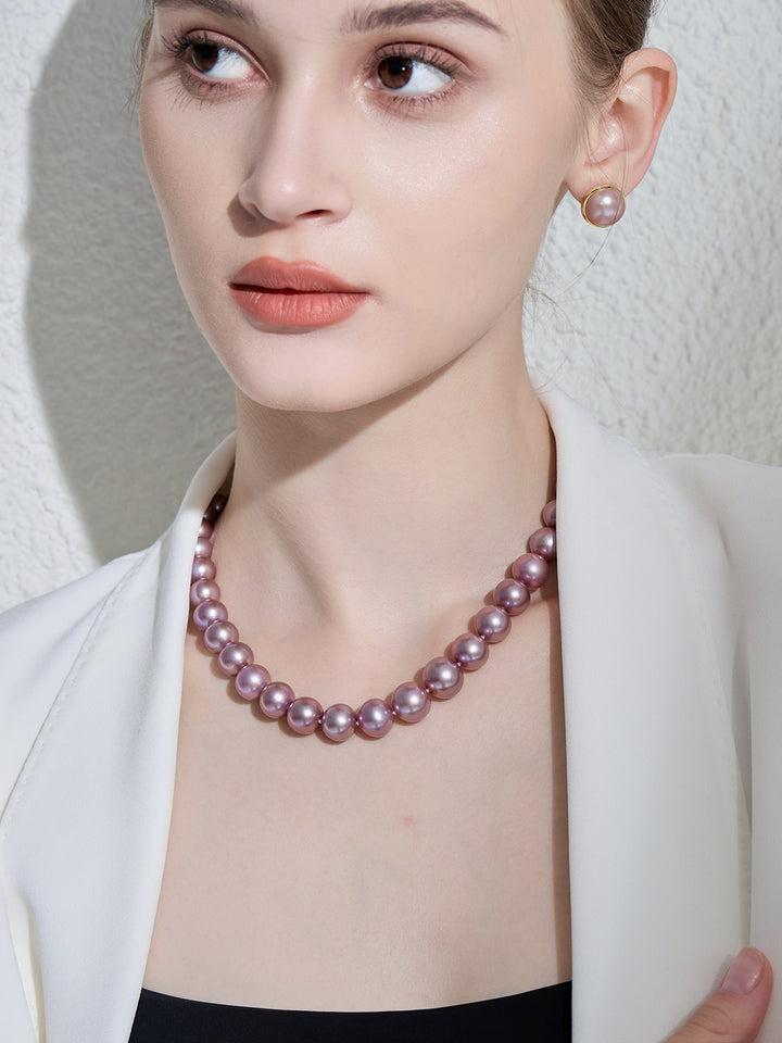 18 Karat Gold Top Lustre Edison Lila Perlenkette KN00160