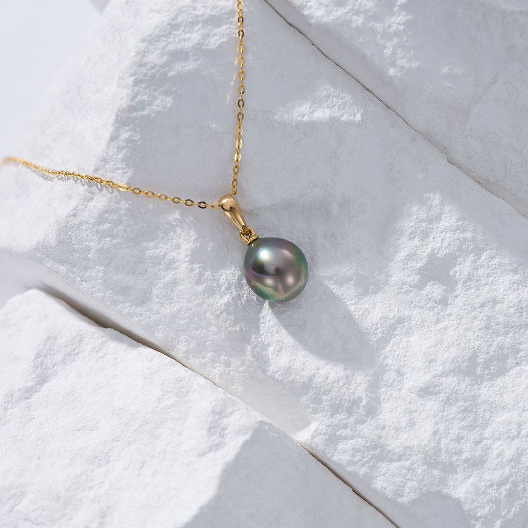 18K Solid Gold Saltwater Tahitian Pearl Necklace KN00172 - PEARLY LUSTRE