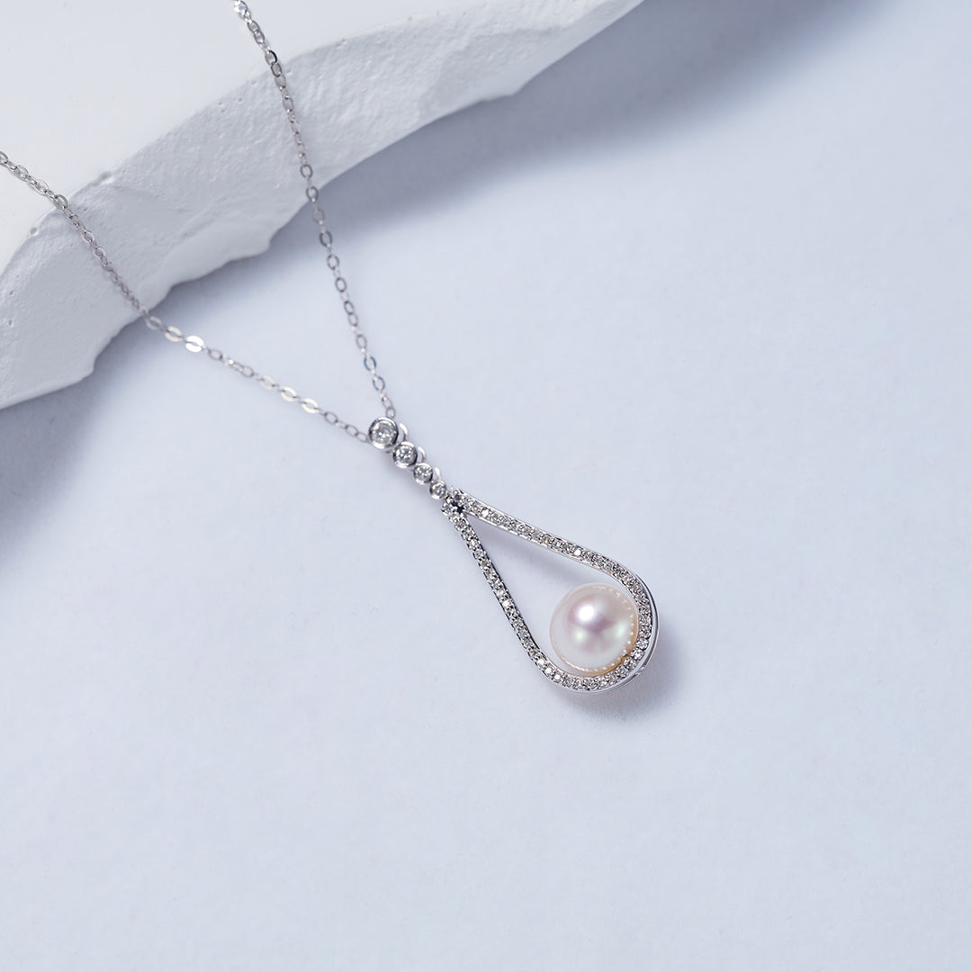 18K Solid Gold  Pearl Necklace KN00175 - PEARLY LUSTRE