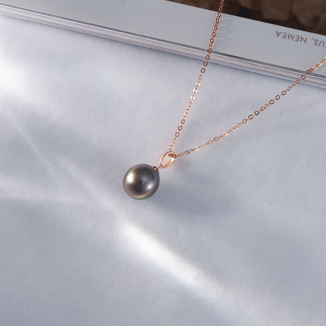 18K Solid Gold Saltwater Tahitian Pearl Necklace KN00179 - PEARLY LUSTRE