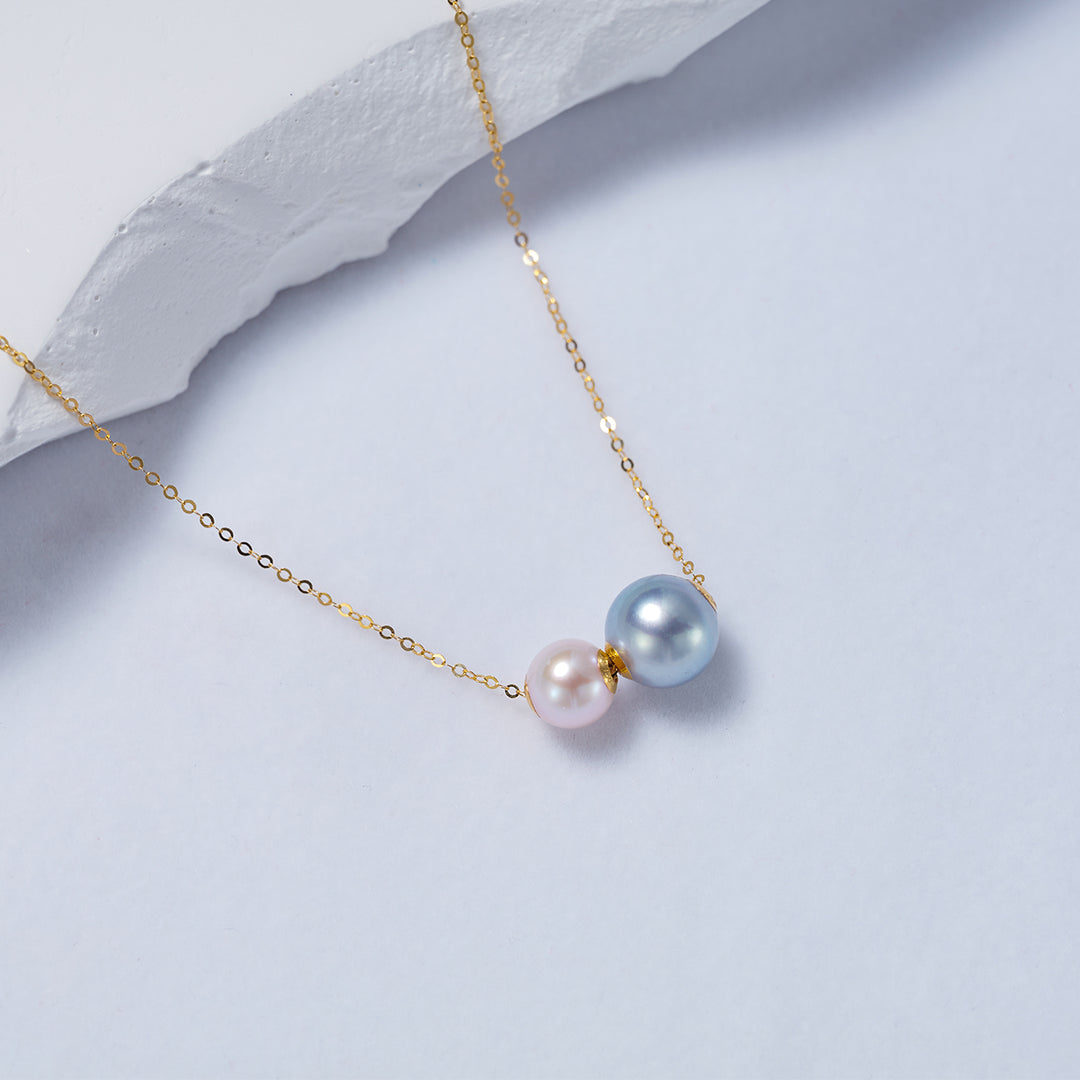18K Solid Gold Silver Blue Akoya Pearl Necklace KN00186 - PEARLY LUSTRE