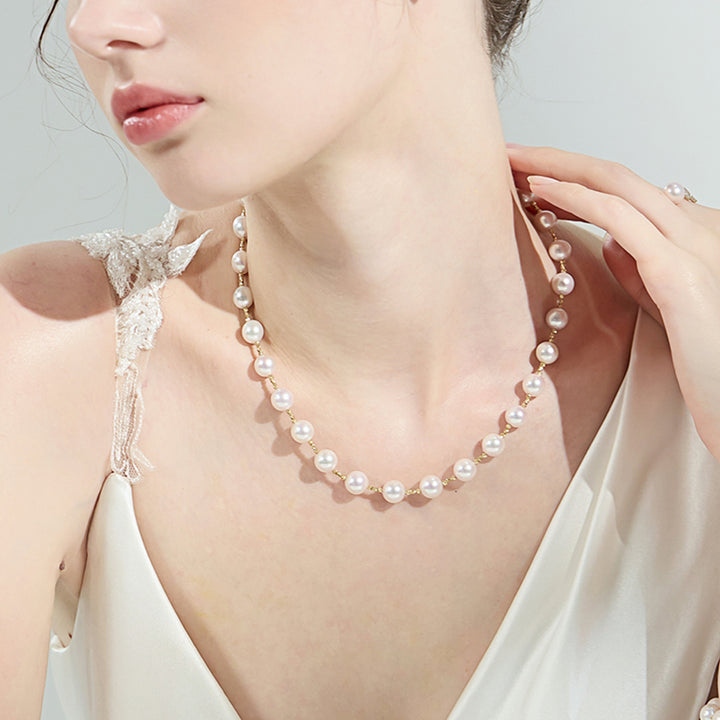 18k Gold Top Lustre Aurora Akoya Pearl Necklace KN00190 - PEARLY LUSTRE