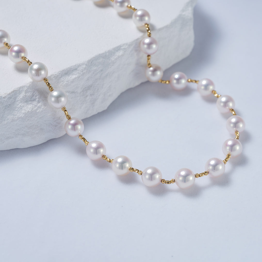 18k Gold Top Lustre Aurora Akoya Pearl Necklace KN00190 - PEARLY LUSTRE