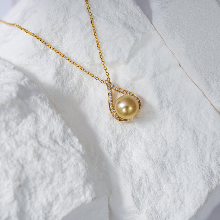 18K Solid Gold South Sea Golden Pearl Necklace KN00191 - PEARLY LUSTRE