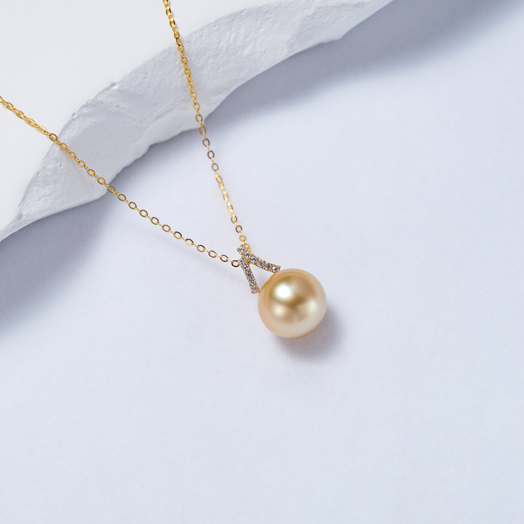 18K Solid Gold South Sea Golden Pearl Necklace KN00193 - PEARLY LUSTRE