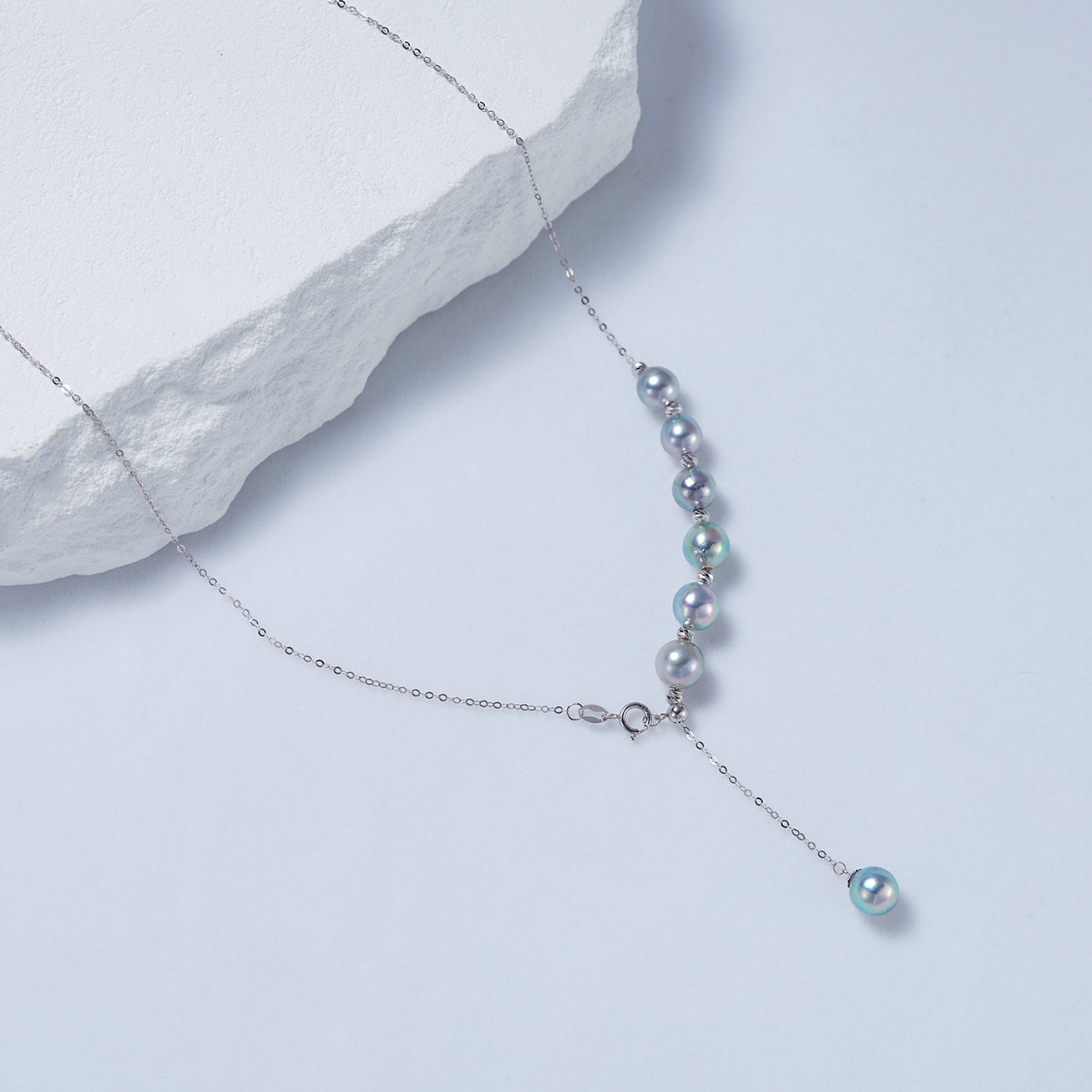 18K Solid Gold Silver Blue Akoya Pearl Necklace KN00194 - PEARLY LUSTRE