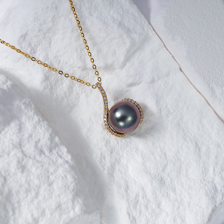 18k Solid Gold Tahitian Pearl Necklace KN00196 - PEARLY LUSTRE