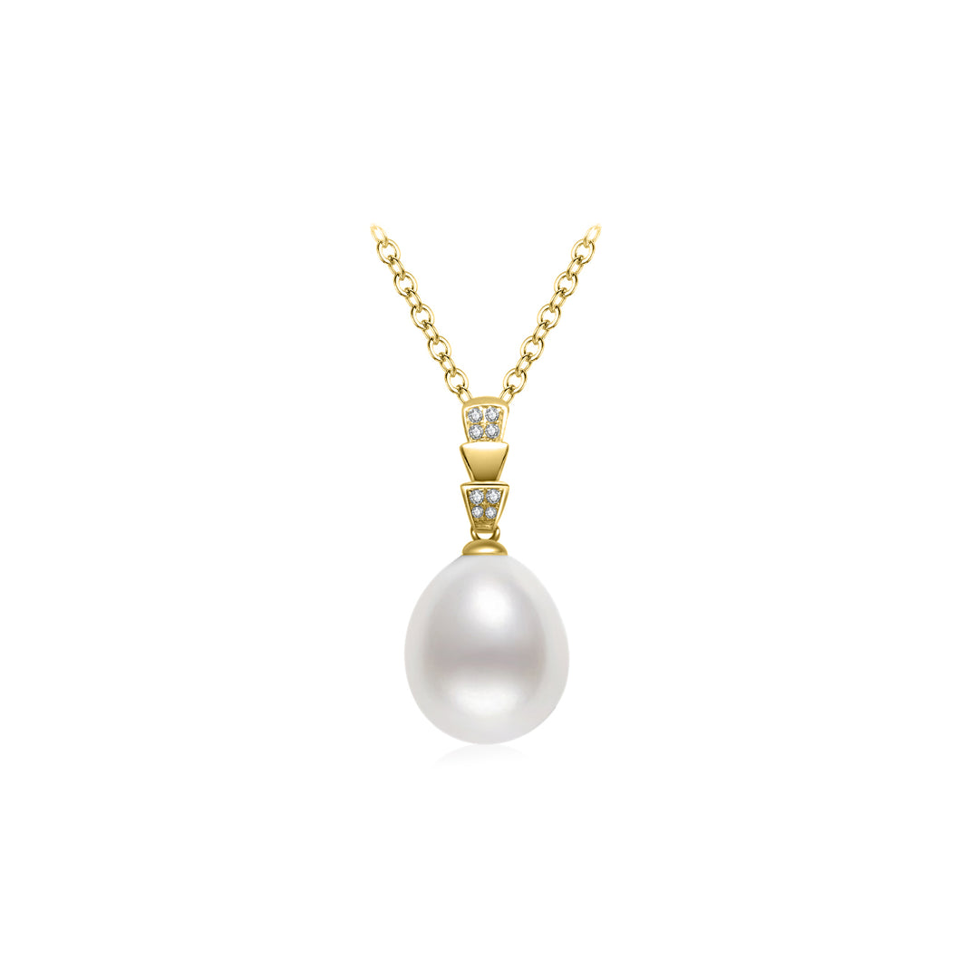 18K Solid Gold Diamond Saltwater Pearl Necklace KN00198 - PEARLY LUSTRE