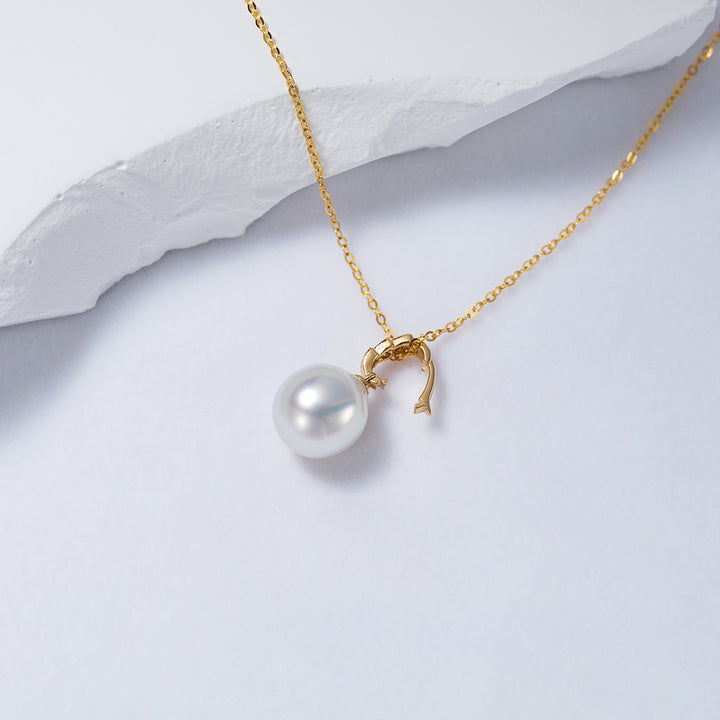 18K Solid Gold Diamond Saltwater Pearl Necklace KN00198 - PEARLY LUSTRE
