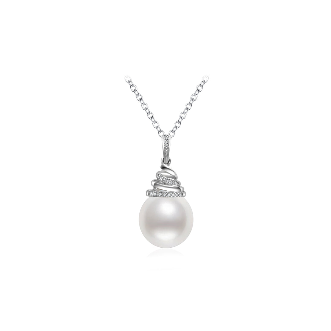 18K Solid Gold Diamond Saltwater Pearl Necklace KN00200 - PEARLY LUSTRE
