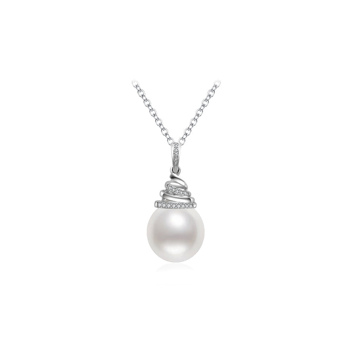 18K Solid Gold Diamond Saltwater Pearl Necklace KN00200 - PEARLY LUSTRE