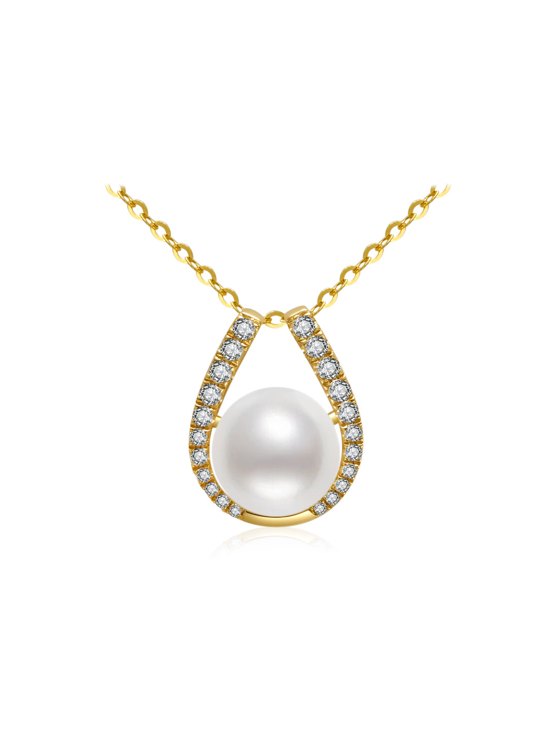 18K Emas Pepejal Berlian Hanadama Akoya Kalung Mutiara KN00201
