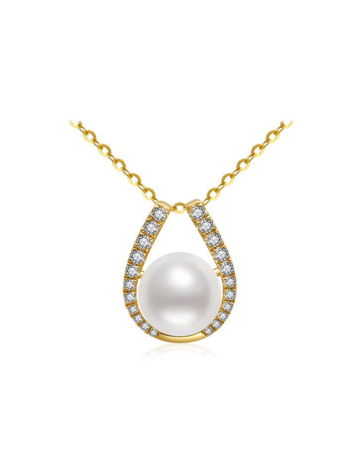 18K Emas Pepejal Berlian Hanadama Akoya Kalung Mutiara KN00201